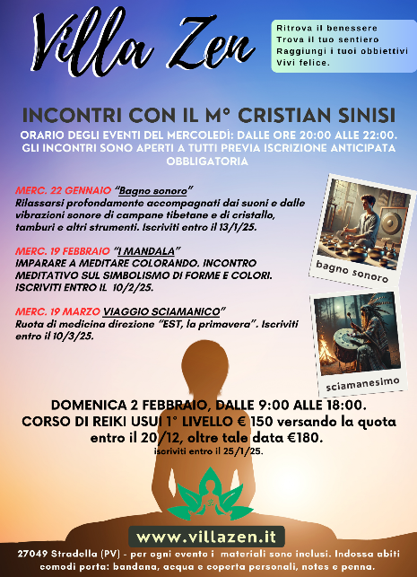 eventi di cristian sinisi a Villa Zen Stradella inverno 2024